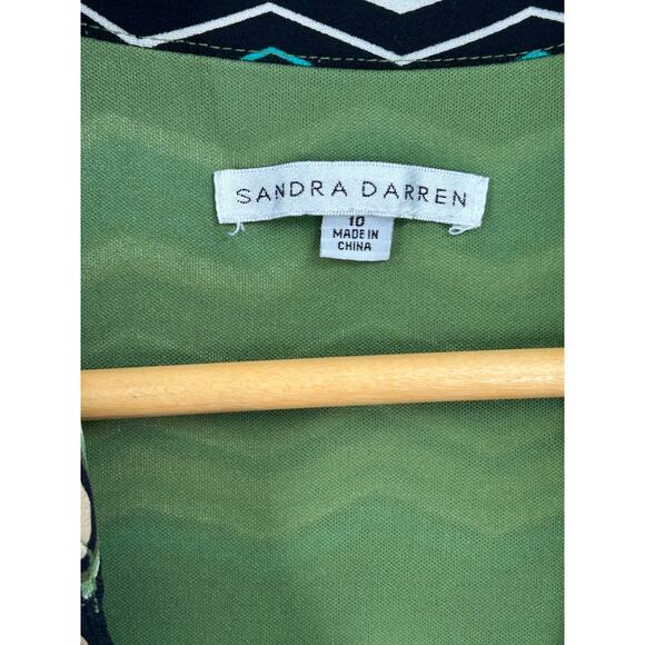 Sandra Darren Dress Womens 10 Green Chevron Side Tie V Neck Lined - Picture 11 of 11